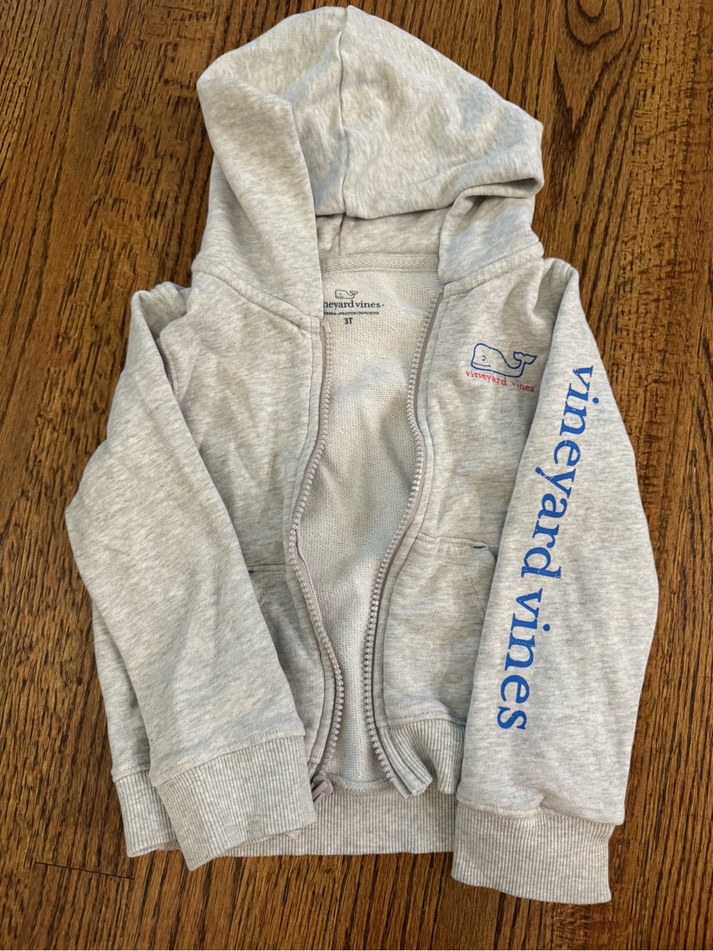 Vineyard Vines Kids Light Heather Gray Zip Hoodie with Blue Logo